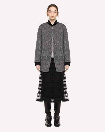 REDValentino Bomberjacke aus einem Wollstoff mit Zickzack-Muster und Aufdruck „Forget me Not“