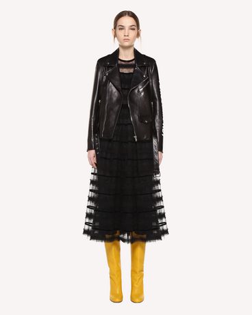 REDValentino “Forget Me Not” print leather biker jacket