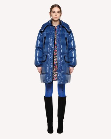 REDValentino Glossy nylon and velvet down coat