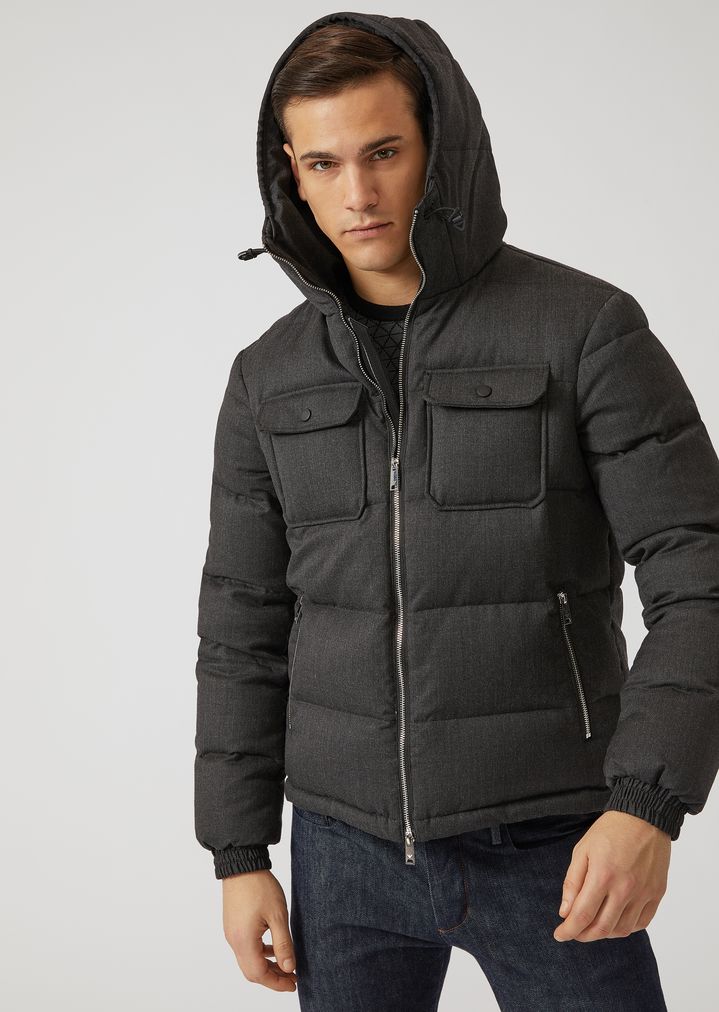 Plumes Blouson Homme Armani Sergé Laine En Emporio Rembourré De PxzfR4zwv
