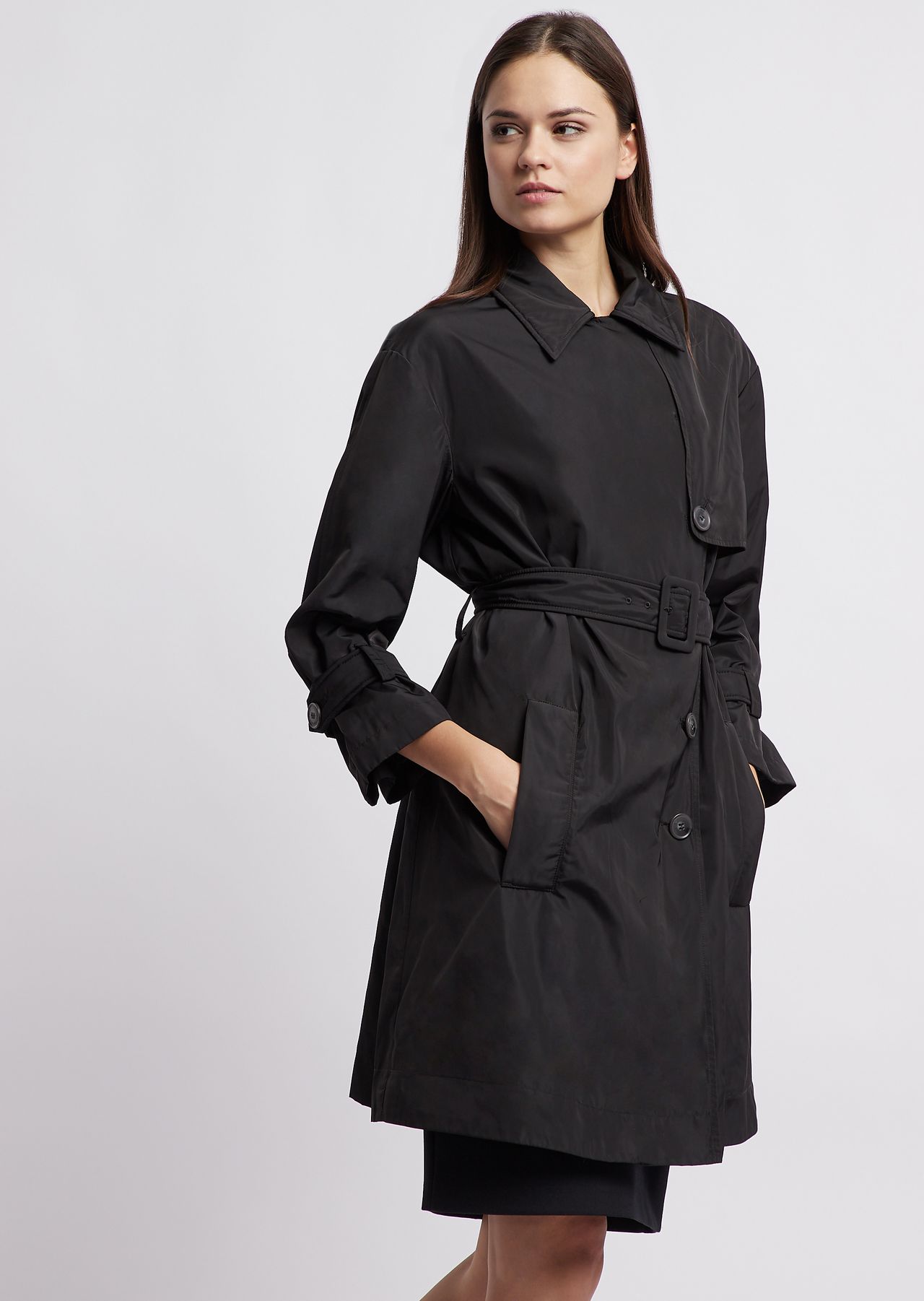 Double poly taffetà trench coat with belt | Woman | Emporio Armani