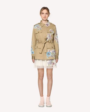 REDValentino Cotton gabardine caban with Parrot Ramage patches