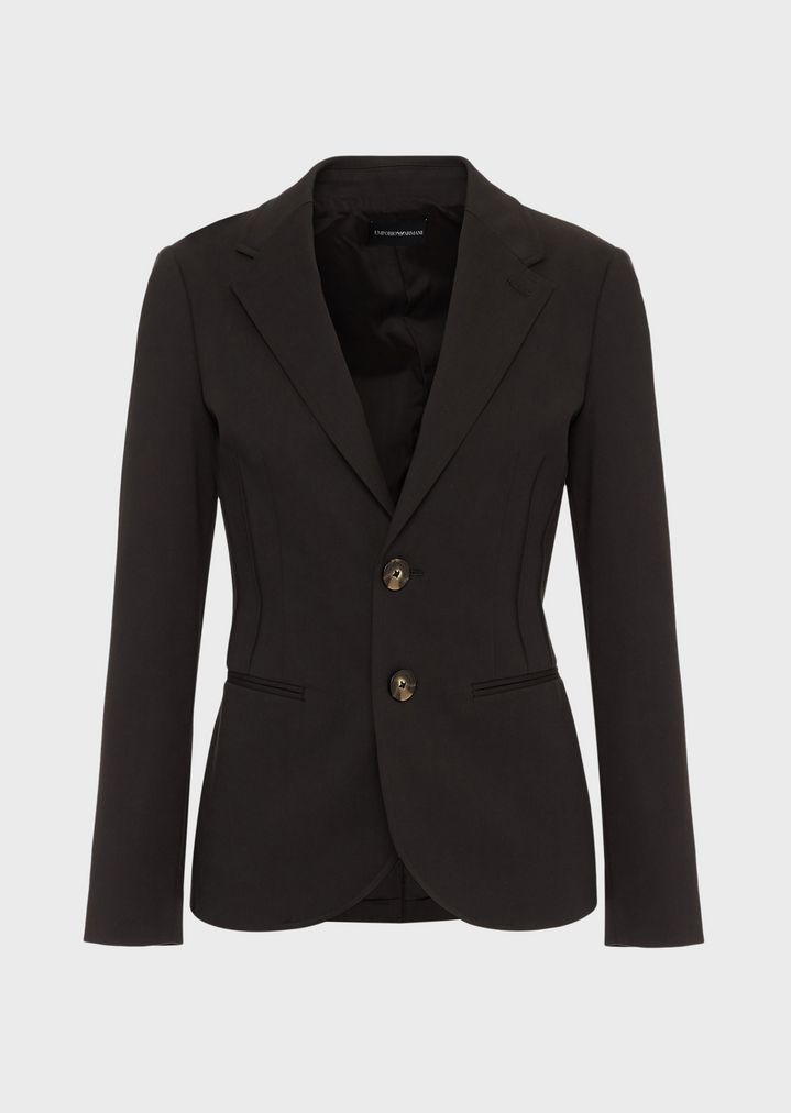 Single-breasted blazer in double stretch poplin with ribbing | Woman ...