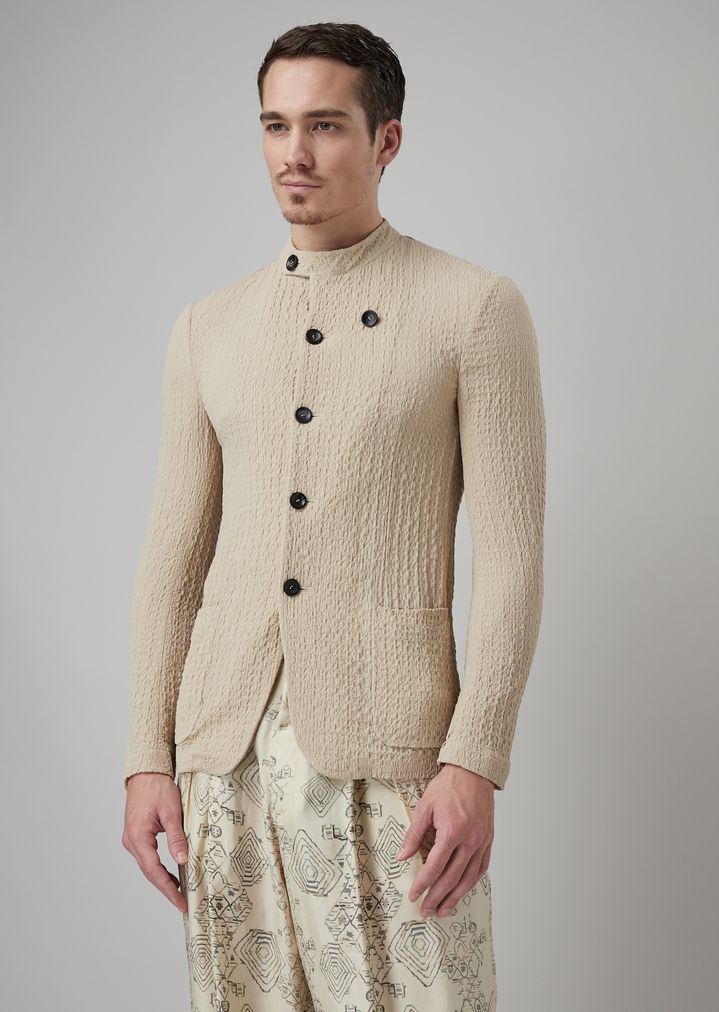 Deconstructed single-breasted jacket in seersucker fabric Deconstructed single-breasted jacket in seersucker fabric