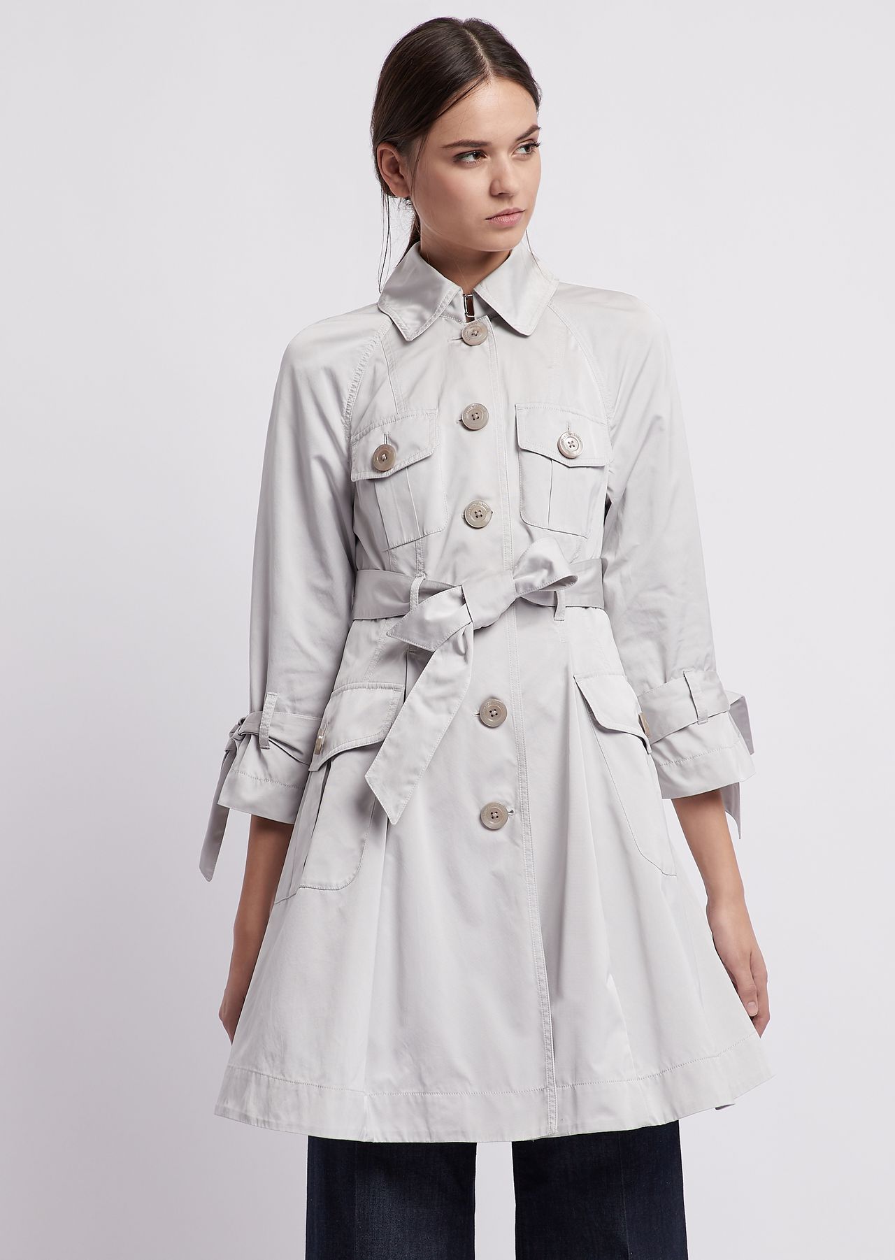 Trench coat in taffeta with bows on the sleeves | Woman | Emporio Armani