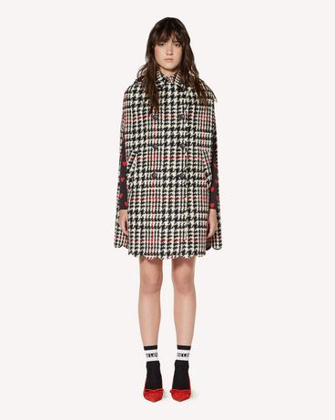 REDValentino Scallop detail wool hounds tooth cape