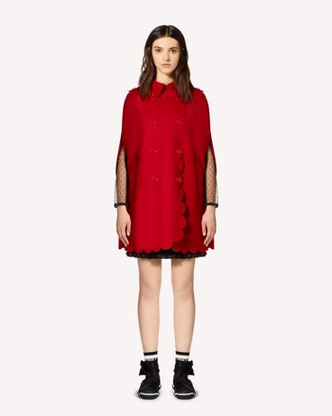 REDValentino 扇形细节羊毛羊绒混纺厚呢斗篷