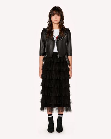 REDValentino Leather biker jacket with swan print