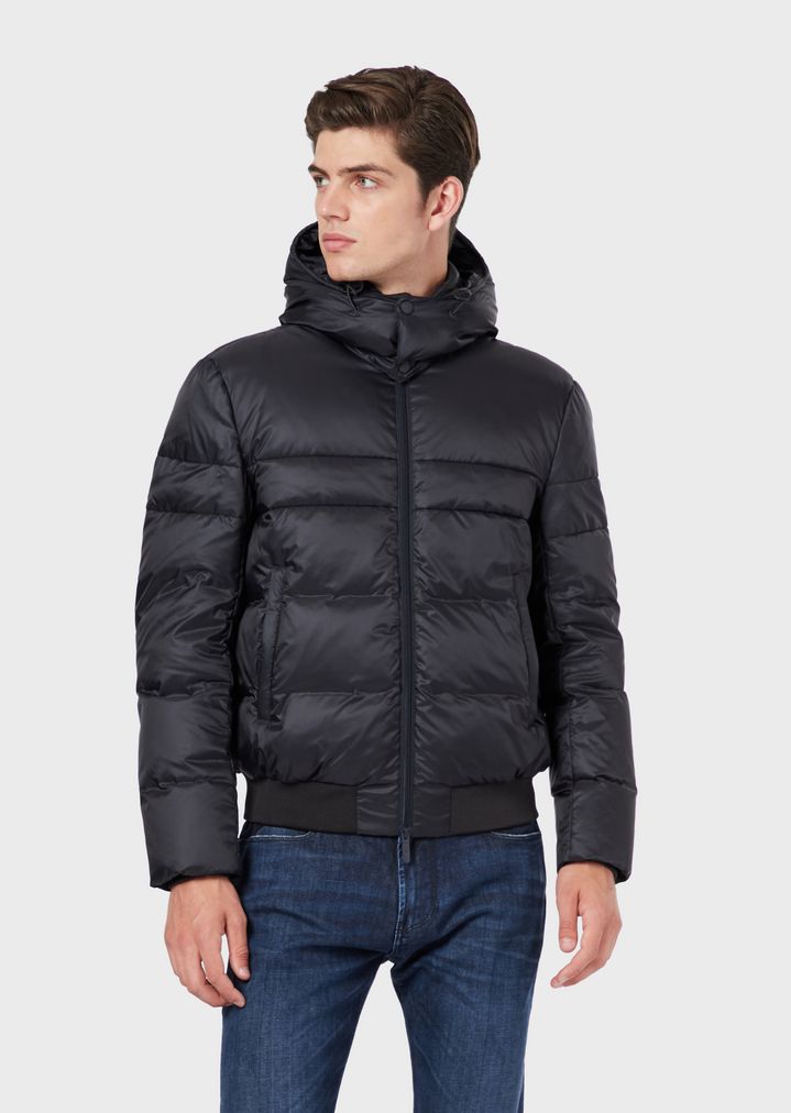 Ripstop nylon down jacket with hood | Man | Emporio Armani