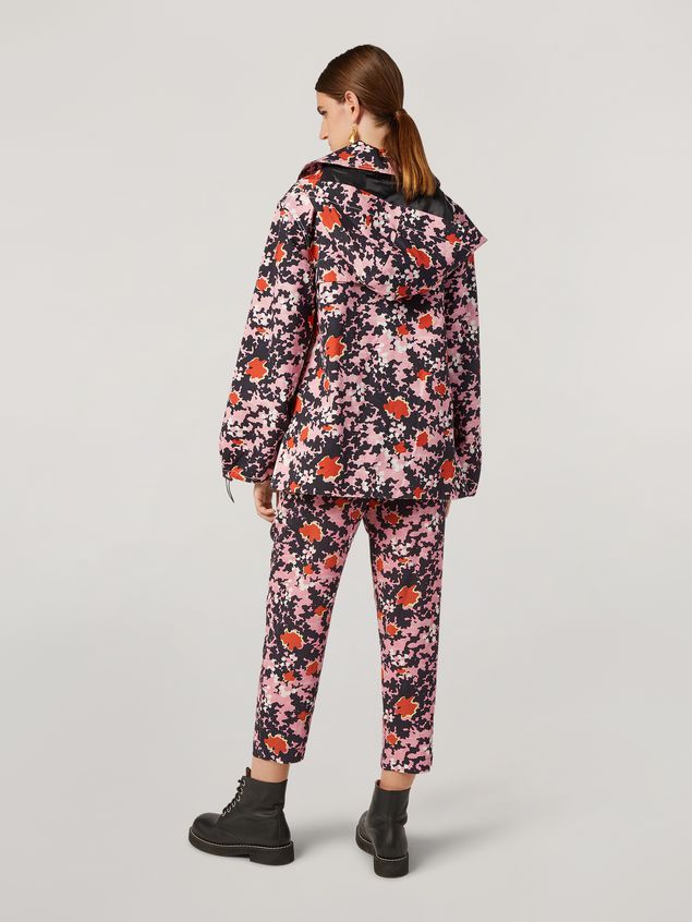Sporty Jacket Marni Hooded bomber jacket in cotton and linen drill Buds print Woman