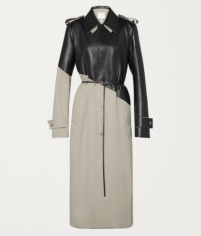BOTTEGA VENETA COAT IN COTTON GABARDINE AND LEATHER Outerwear and Jacket Woman fp
