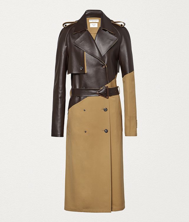 BOTTEGA VENETA TRENCH COAT IN GABARDINE AND LEATHER Outerwear and Jacket Woman fp
