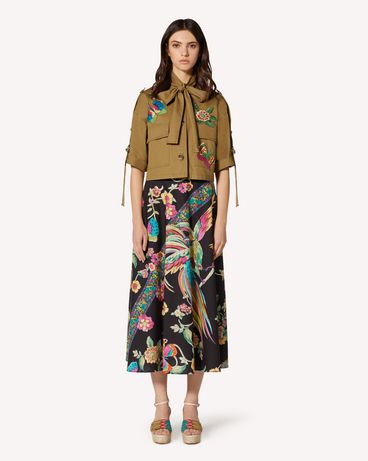 REDValentino Gabardine peacoat with Bird of Paradise in the Forest embroidery.