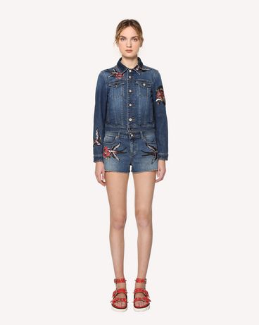 REDValentino Tattoo embroidered denim shorts