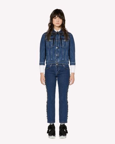 REDValentino Denim trousers with side ruffles