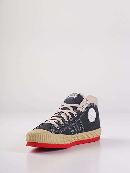 blue and white striped canvas shoes