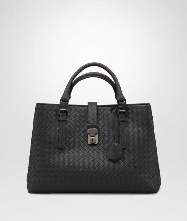 Bottega Veneta® - NERO INTRECCIATO CALF MEDIUM ROMA BAG