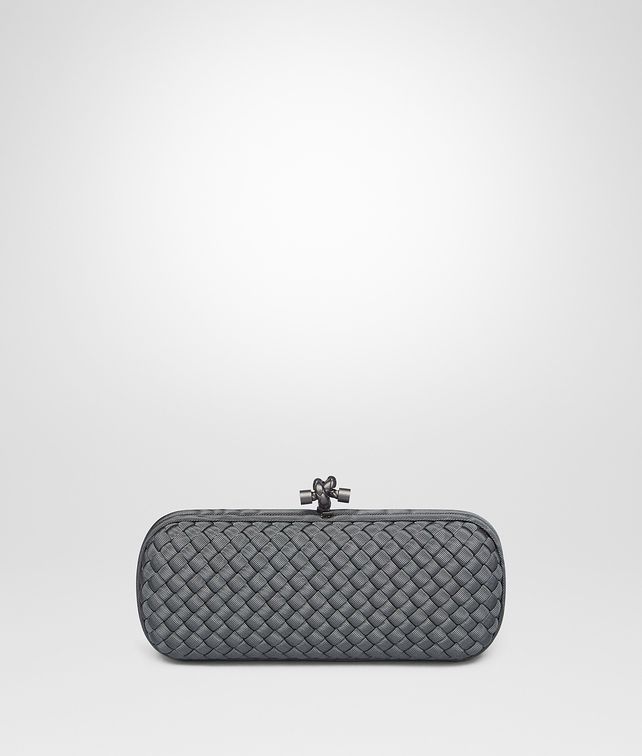 BOTTEGA VENETA STRETCH KNOT IN MEDIUM GREY INTRECCIO FAILLE MOIRE Clutch Woman fp