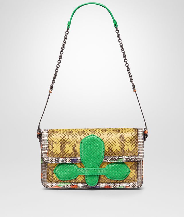 BOTTEGA VENETA LUTEOUS MADRAS AND EXOTIC SKIN SHOULDER BAG Shoulder Bag Woman fp