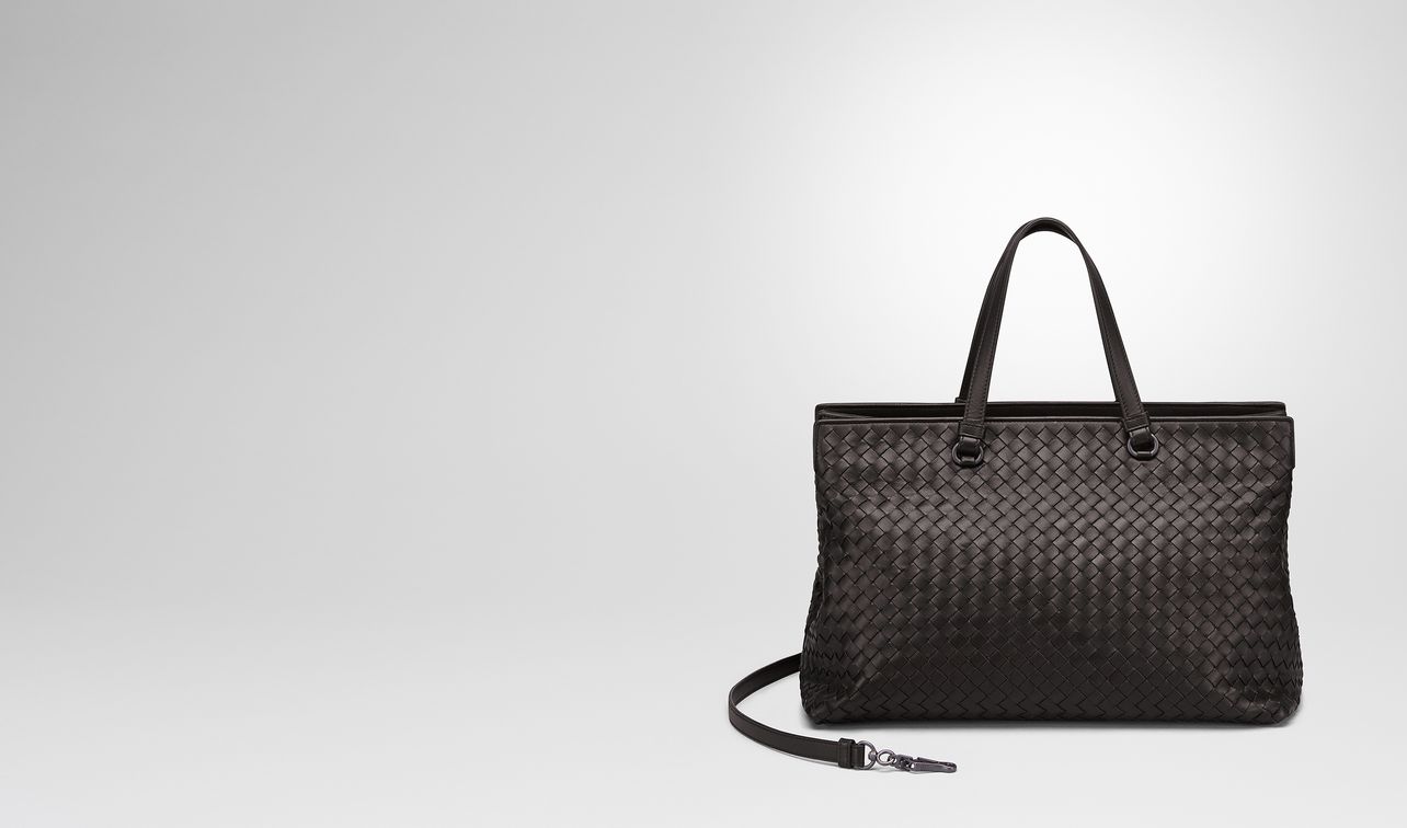 large top handle bag in espresso intrecciato nappa landing