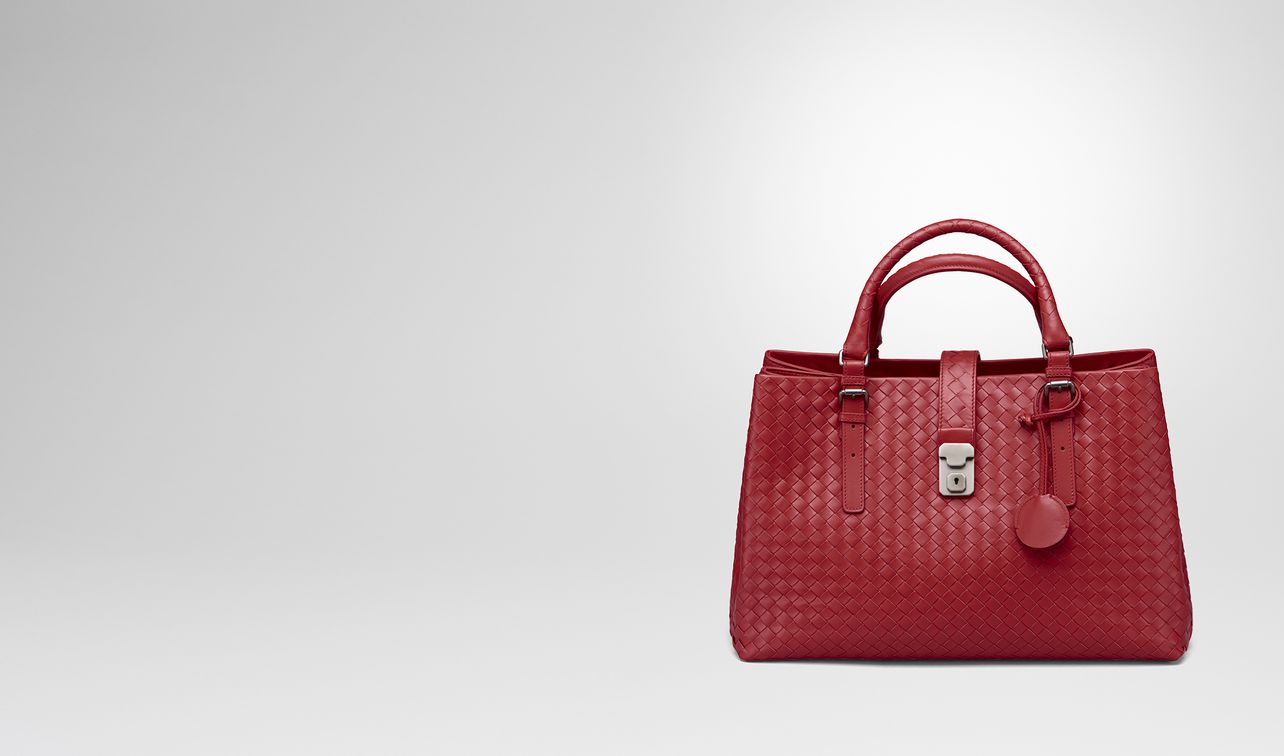 roma bag in china red intrecciato calf landing
