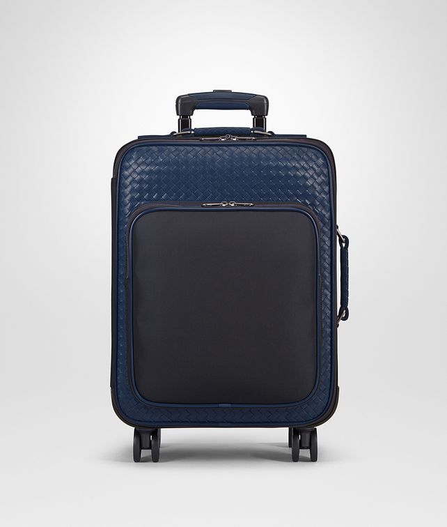 BOTTEGA VENETA TROLLEY IN TOURMALINE TECHNICAL CANVAS AND PACIFIC INTRECCIATO CALF Travel Bags E fp