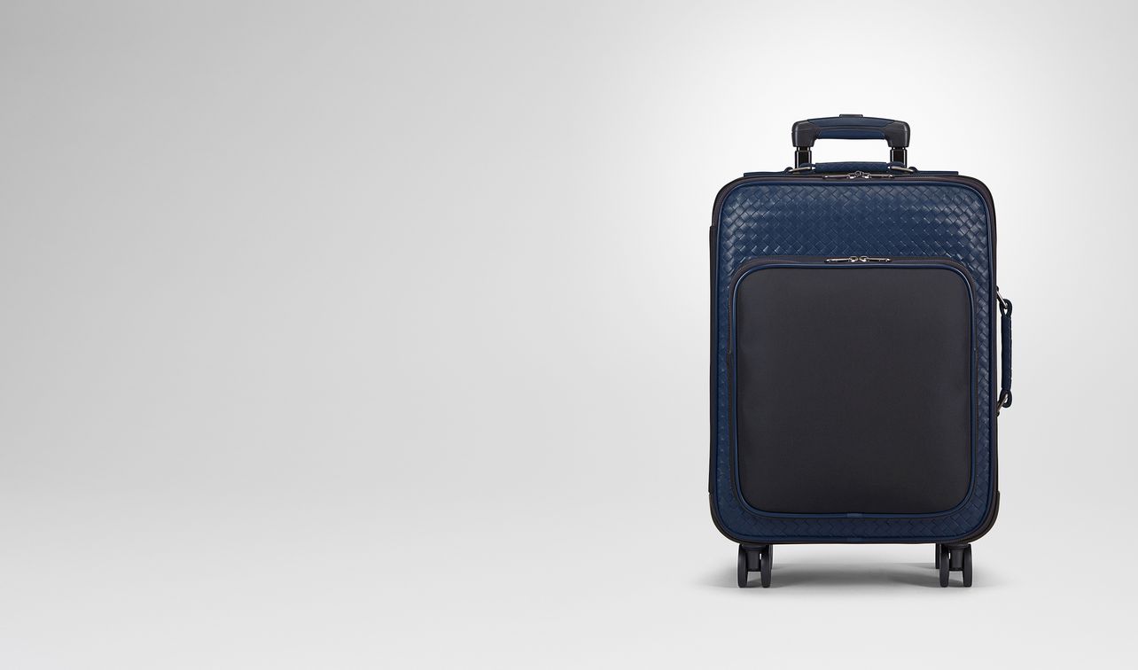 trolley in tourmaline technical canvas and pacific intrecciato calf landing