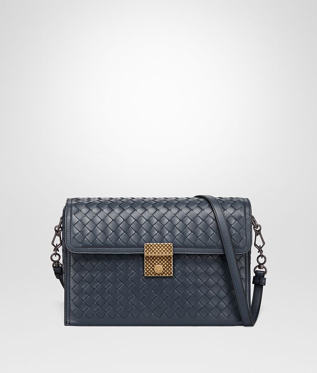 BOTTEGA VENETA SMALL MESSENGER BAG IN DENIM INTRECCIATO NAPPA LEATHER Crossbody and Belt Bags Woman fp