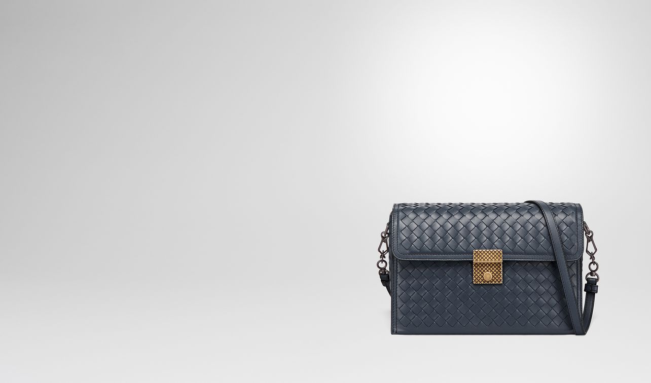 small messenger bag in denim intrecciato nappa landing