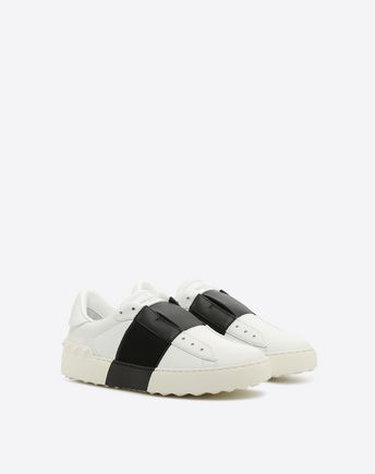 VALENTINO White And Black Leather Elastic Band Sneaker | ModeSens