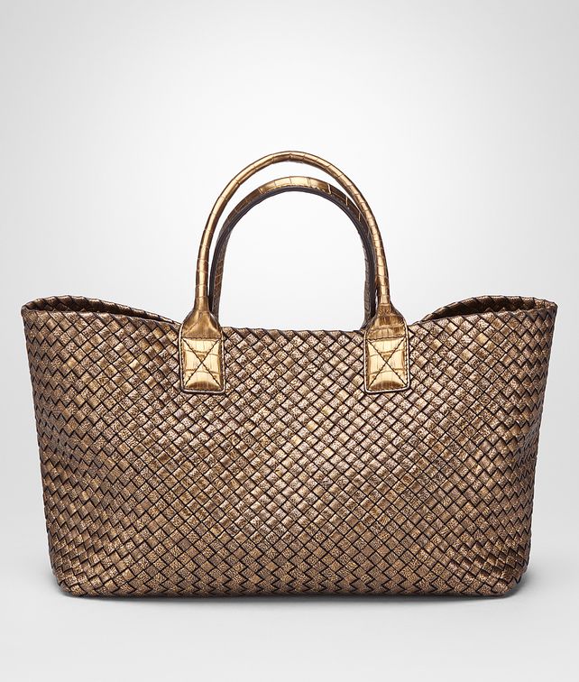 BOTTEGA VENETA オロ スクーロ カーフ ミディアム カバ トートバッグ レディース fp