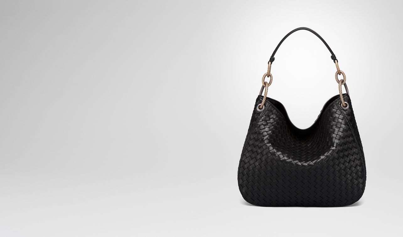 sac loop en cuir nappa intrecciato nero landing