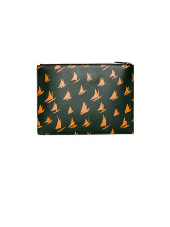 Marni Document holder in orange calfskin with Sail print Man