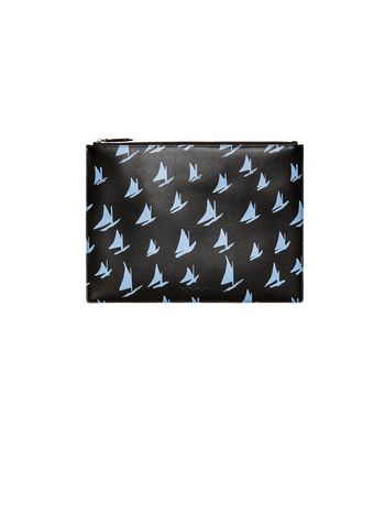 Marni Document holder in blue calfskin with Sail print Man