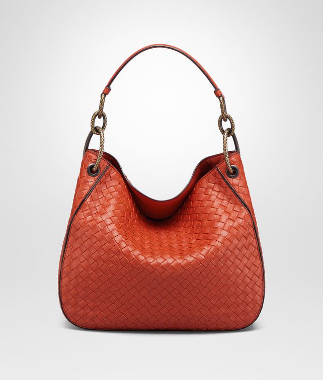 深赤褐色编织小羊皮小号loop手袋