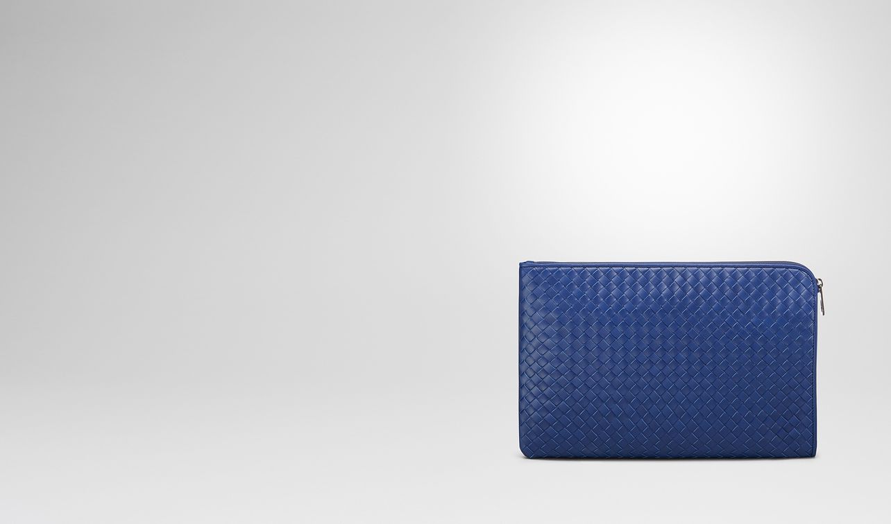 cobalt blue intrecciato document case landing