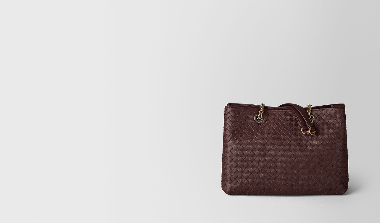 dark barolo intrecciato nappa medium tote bag landing