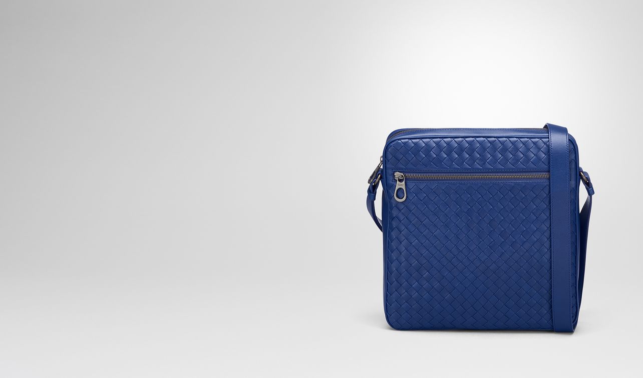 cobalt blue intrecciato messenger bag landing