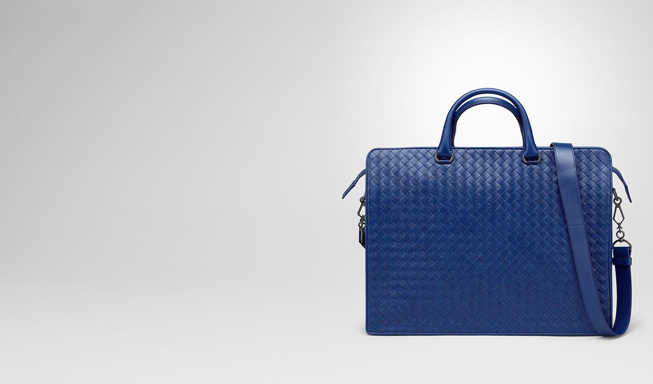 cobalt blue intrecciato briefcase landing