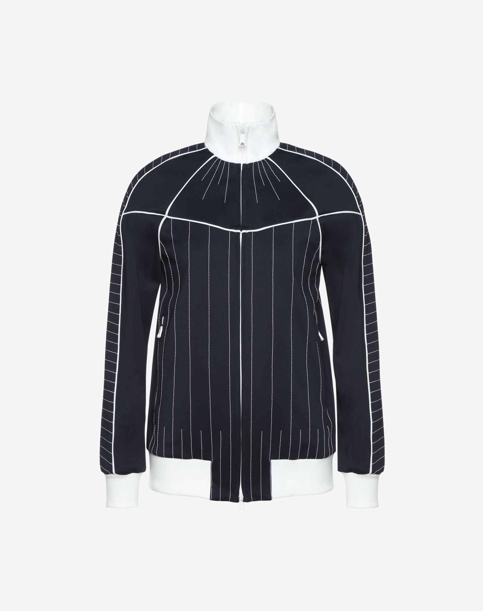VALENTINO Synthetic jersey Two-tone Contrasting stitching Knitted cuffs Long sleeves Two pockets Zip 45380754ex