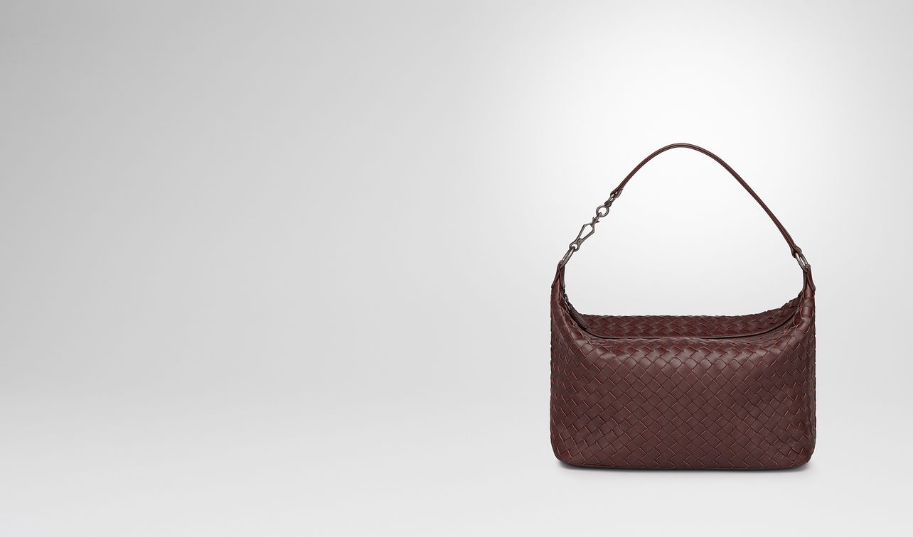 dark barolo intrecciato nappa small shoulder bag landing