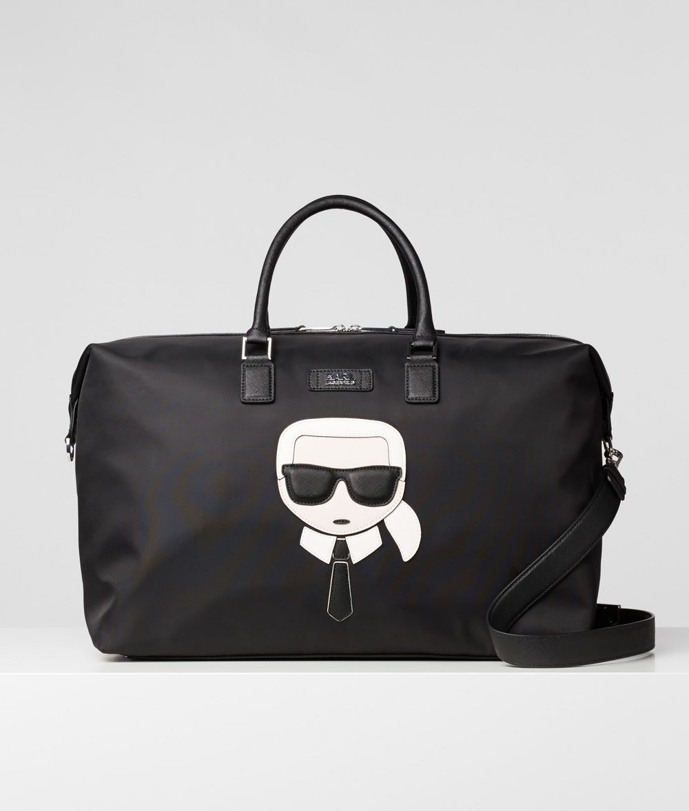 KARL LAGERFELD K/Ikonik Nylon and Leather Weekender Handbag E f
