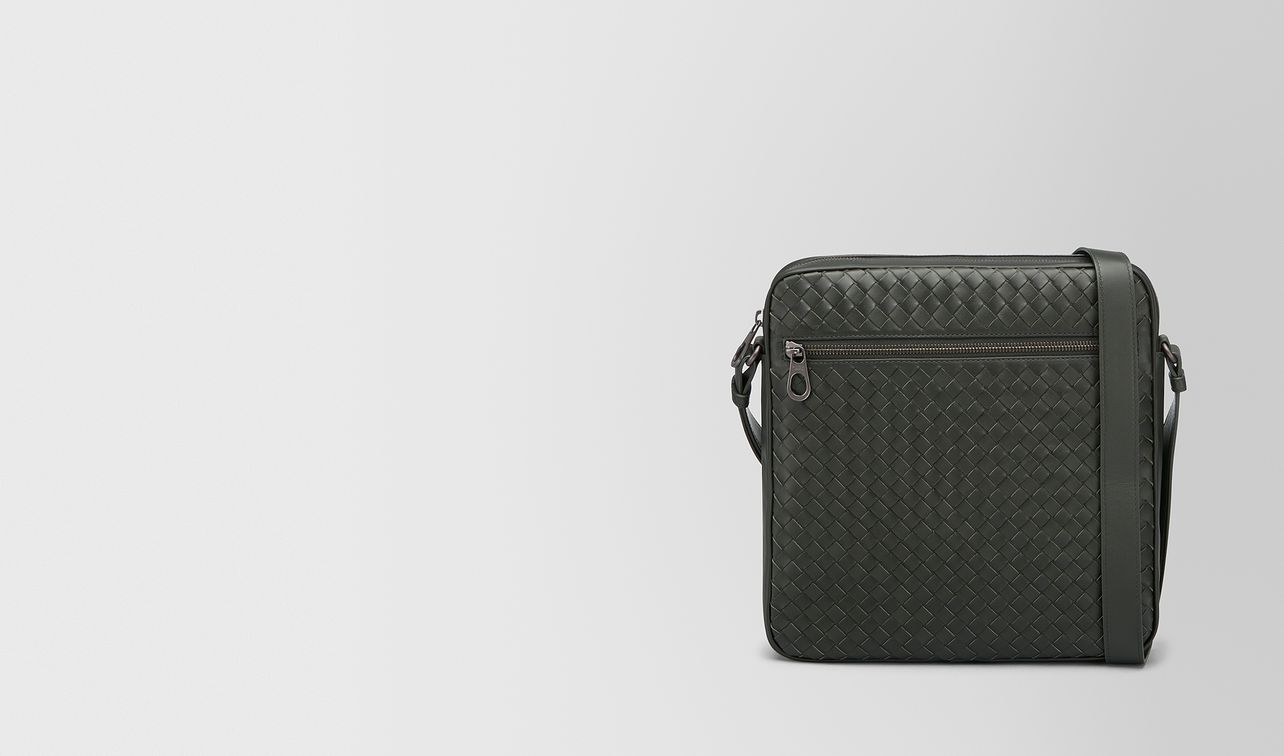 dark moss intrecciato messenger bag landing