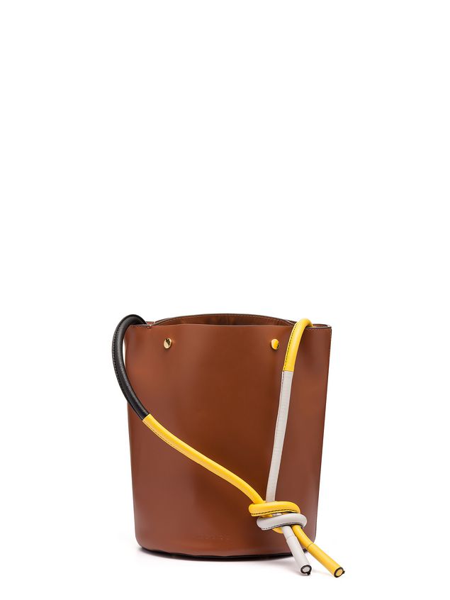 Borse a spalla Marni BUCKET bag in brown calfskin Woman