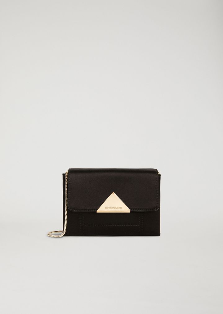 LEATHER AND SATIN CROSSBODY CLUTCH BAG 