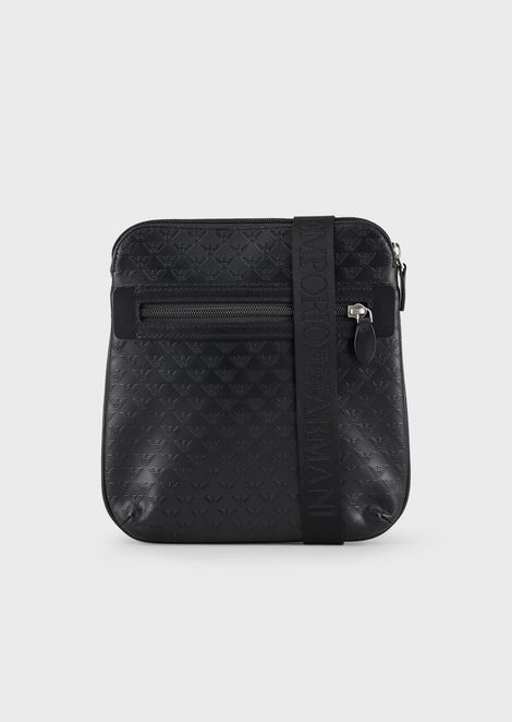 Men S Crossbody Bags Emporio Armani Leather Crossbody Bag With All Over Logo