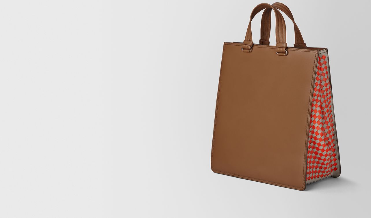 light calvados intrecciato checker tote landing