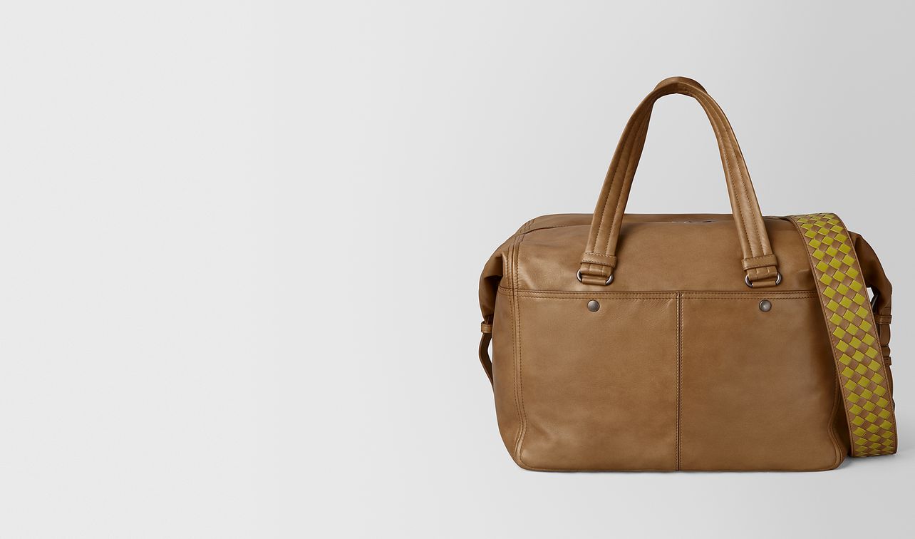 camel intrecciato checker duffle landing