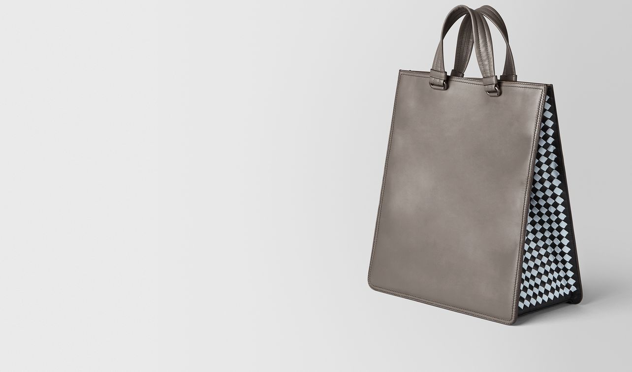 steel intrecciato checker tote landing