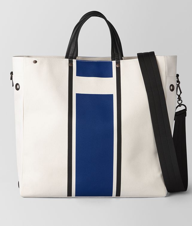 BOTTEGA VENETA LATTE COBALT VIALINEA CANVAS TOTE Tote Bag Man fp